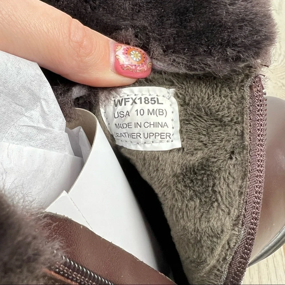 Propét Women's Waylynn Faux Fur Mid-Height Boots 10M Brown Leather $100